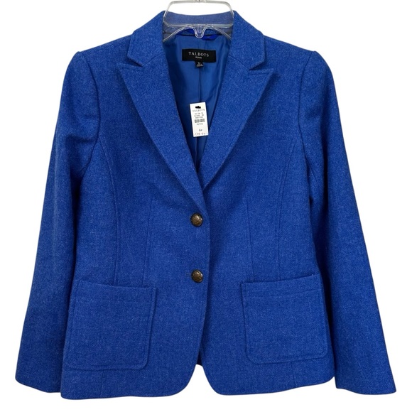 Talbots Jackets & Blazers - NWT Talbots Blazer Jacket Blue Wool Blend Button Closure Pockets Women’s Size 6P